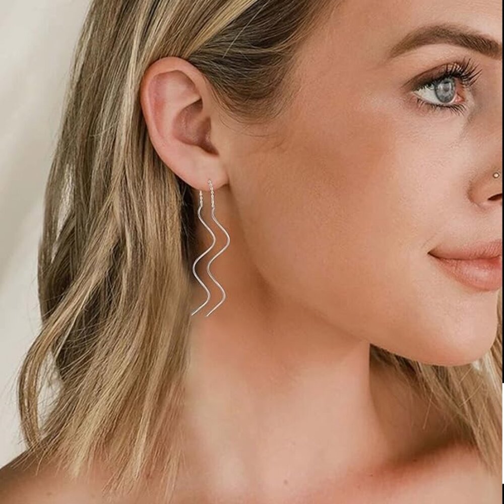 Hypoallergenic Stainless Steel Drop Dangle Spiral Threader Earrings Jewelry